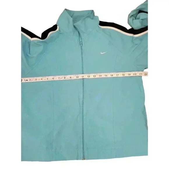 Vintage Nike Swoosh Windbreaker Blue Jacket Medium Track Warm Up Arm Stripes 90s - Picture 8 of 11